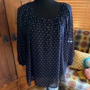 Lauren Conrad Sheer Navy Blue Heart Blouse Size Medium